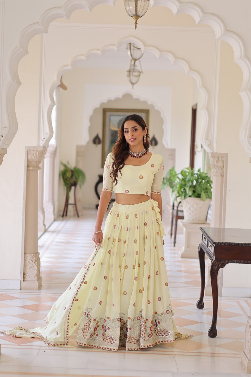 Yellow Vichitra Silk Lehenga with Dupatta