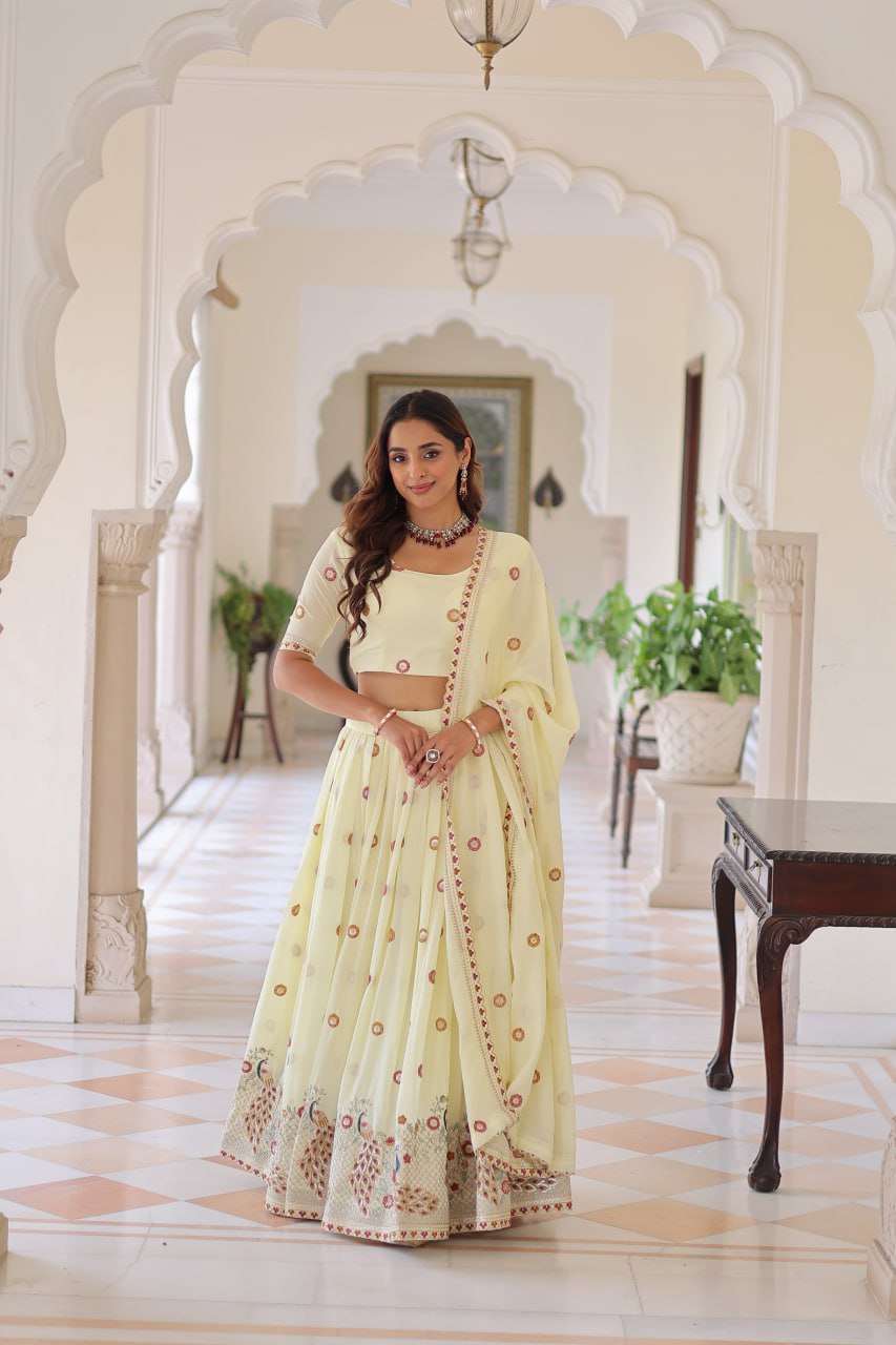 Yellow Vichitra Silk Lehenga with Dupatta