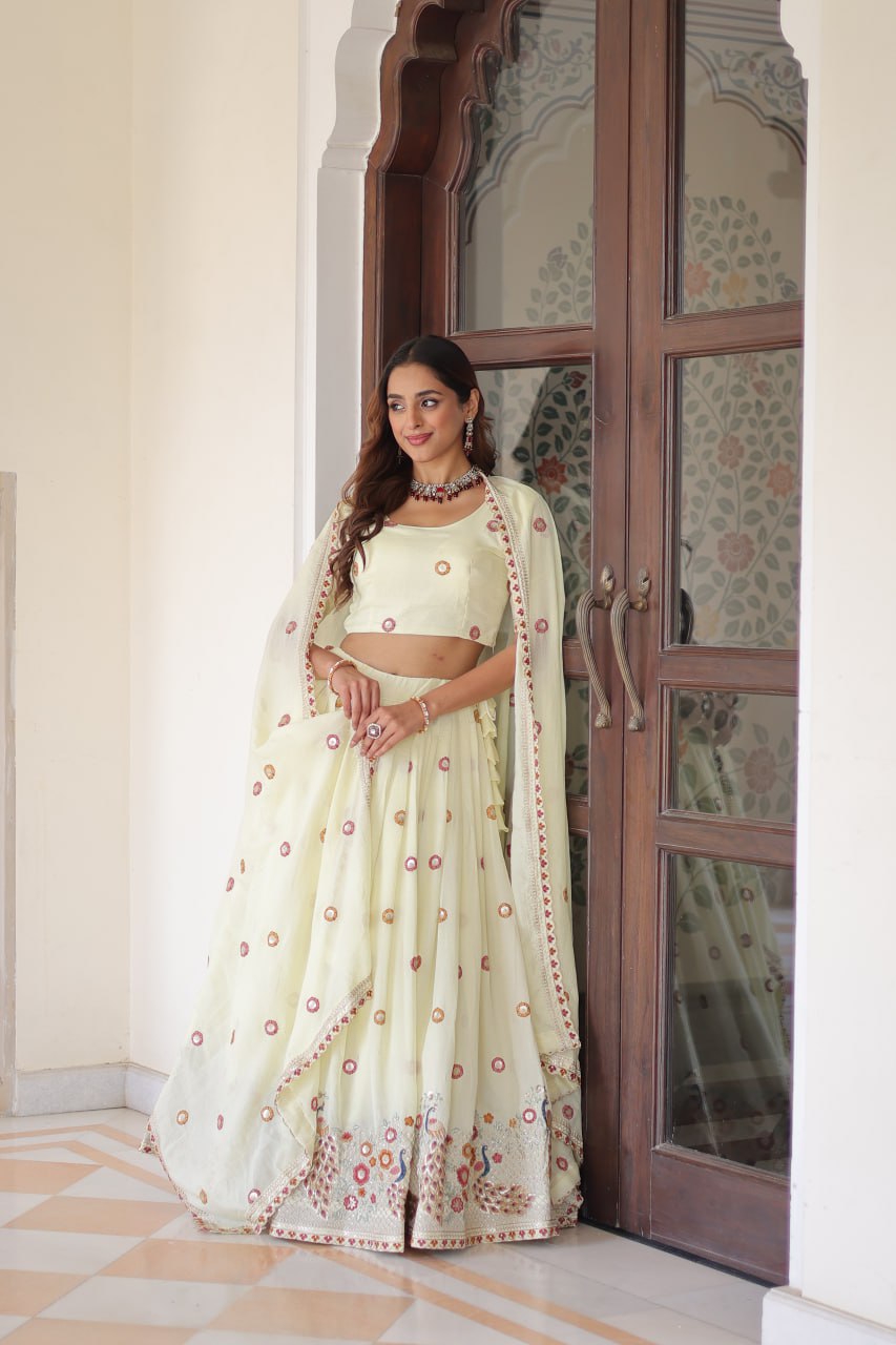 Yellow Vichitra Silk Lehenga with Dupatta