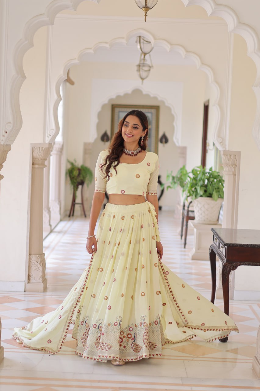 Yellow Vichitra Silk Lehenga with Dupatta