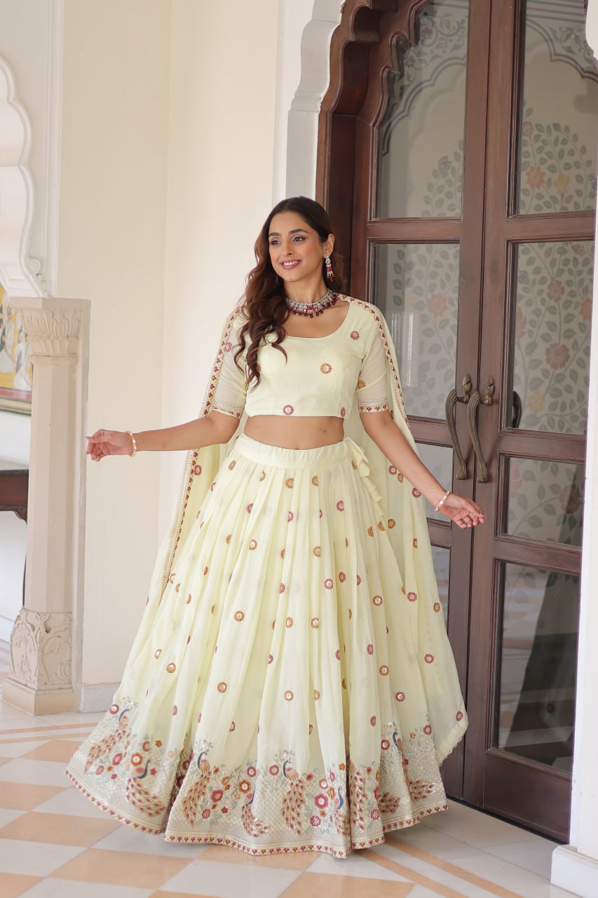 Yellow Vichitra Silk Lehenga with Dupatta