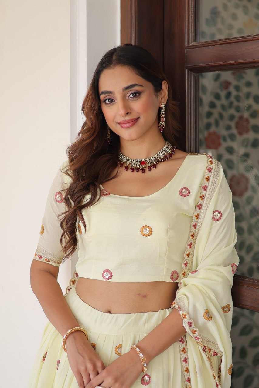 Yellow Vichitra Silk Lehenga with Dupatta