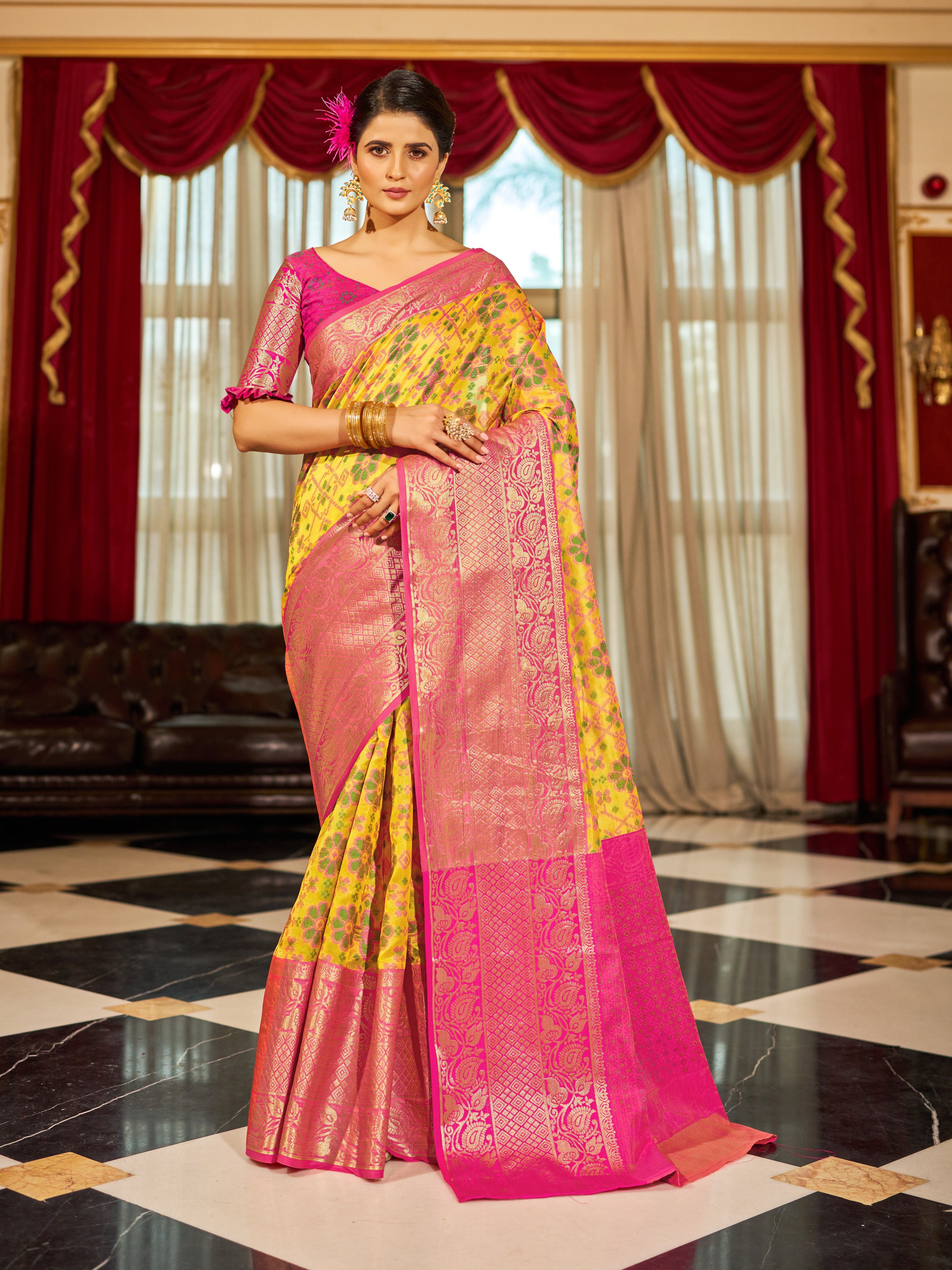 Sunshine Yellow Woven Design Soft Cotton Saree