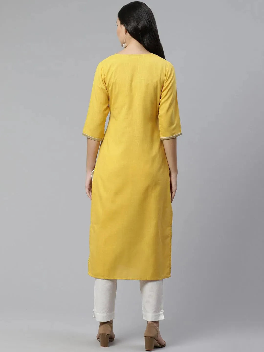 Anouk Yellow Yoke Design Cotton Kurta