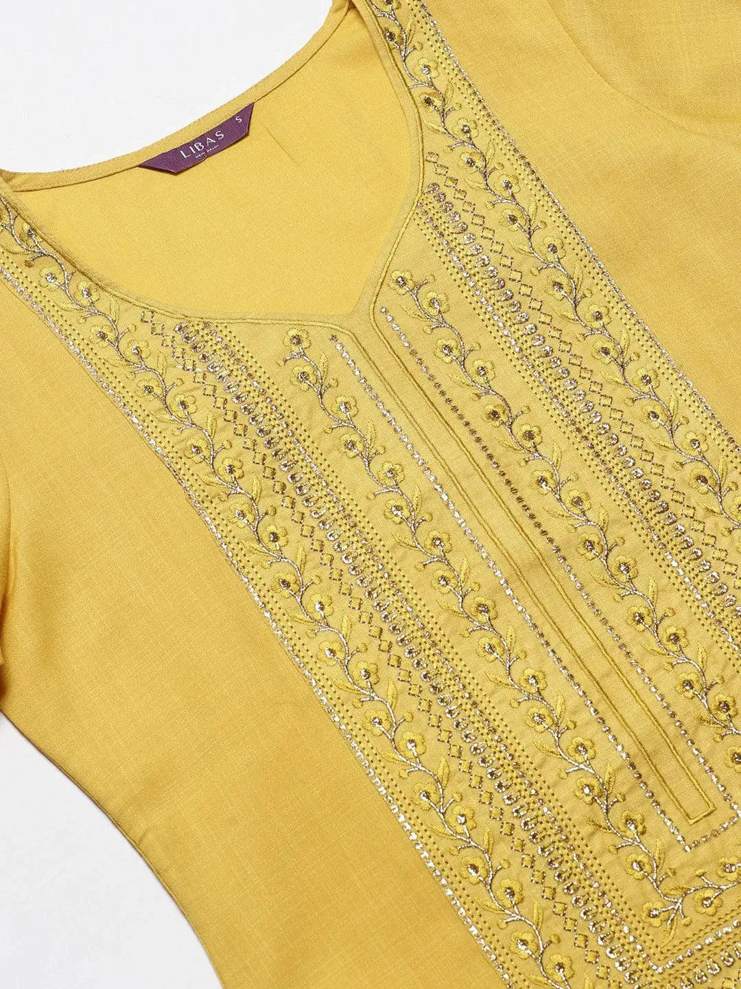 Anouk Yellow Yoke Design Cotton Kurta