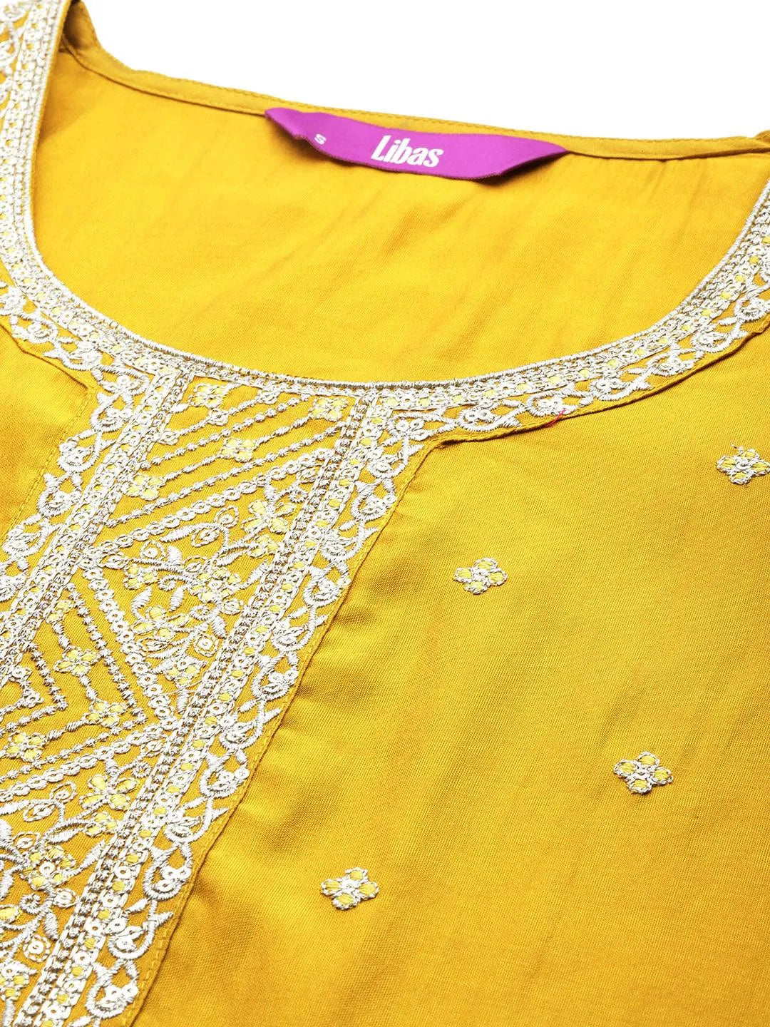 Anouk Yellow Yoke Design Silk Blend Straight Suit With Dupatta