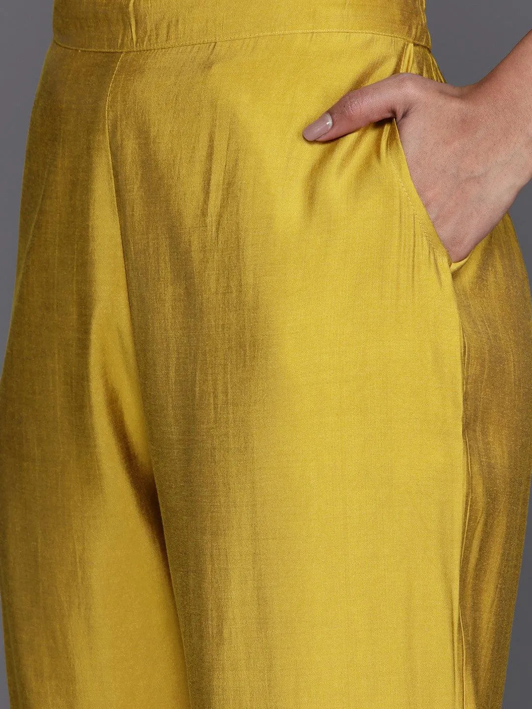 Anouk Yellow Yoke Design Silk Blend Straight Suit With Dupatta