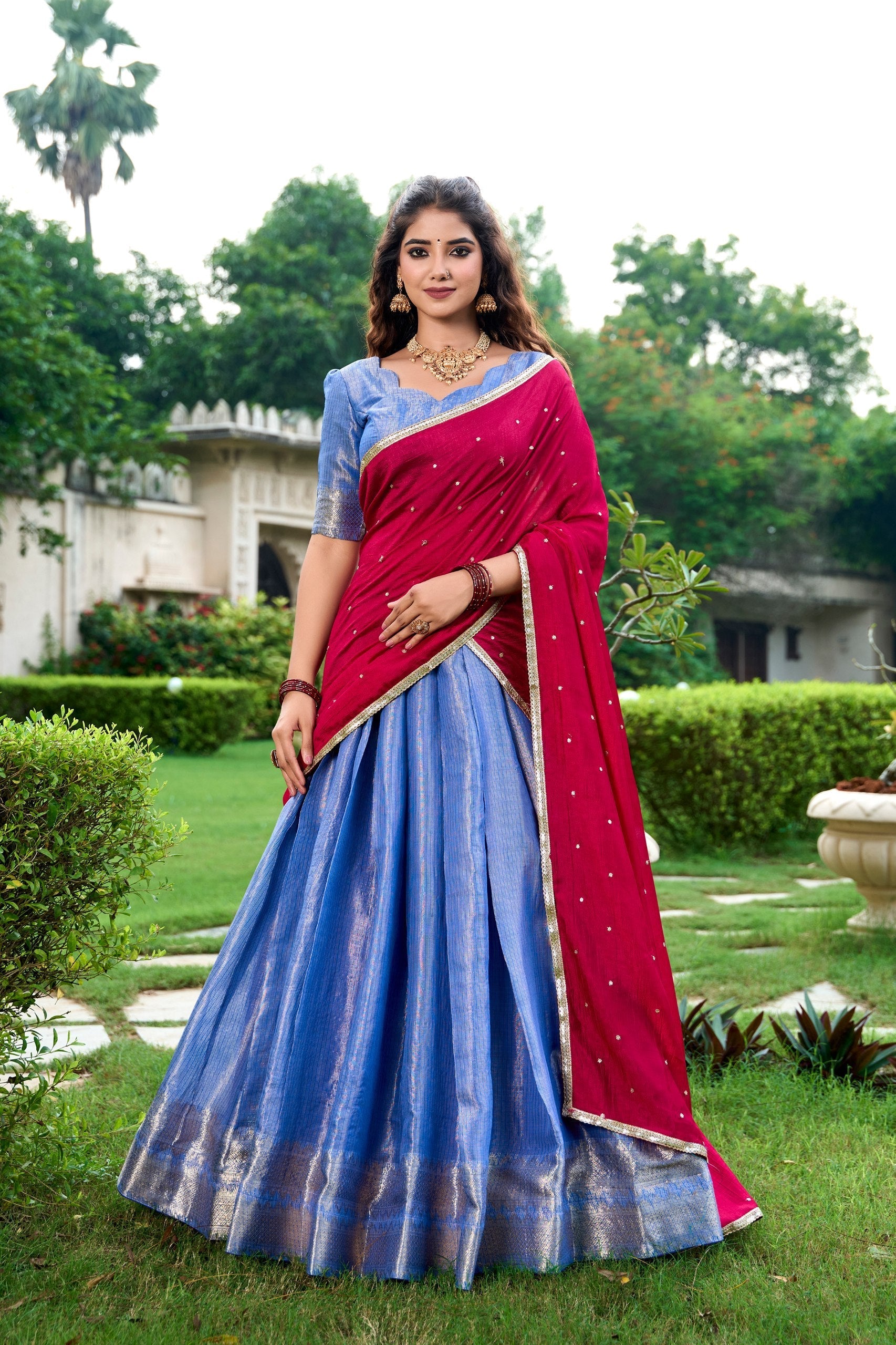 Zari Weaving Lehenga Set with Dupatta