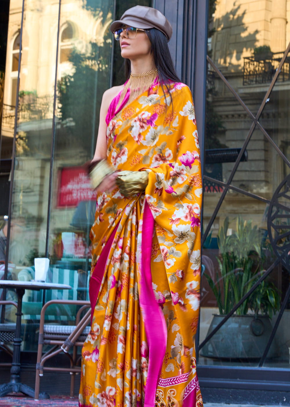 Zinnia Orange Elegant Satin Crepe Saree – A Perfect Blend of Luxury & Grace
