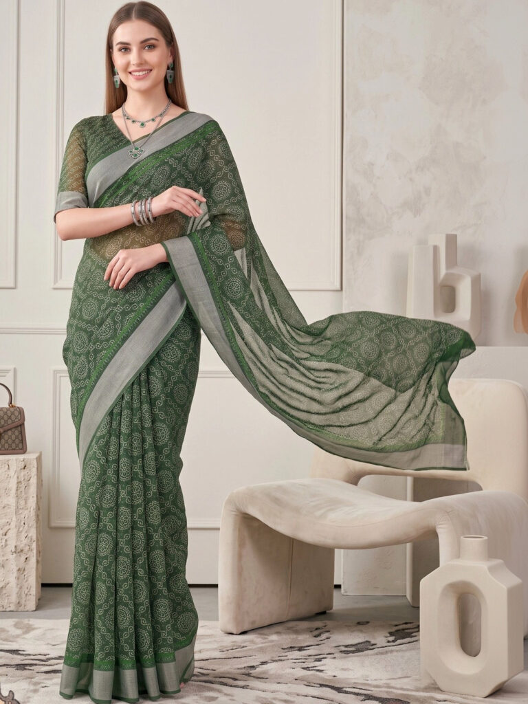 Anouk Bandhani Zari Linen Blend Designer Saree