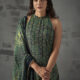 Anouk Blue Floral Printed Halter Neck Straight Kurta with Trousers & Dupatta