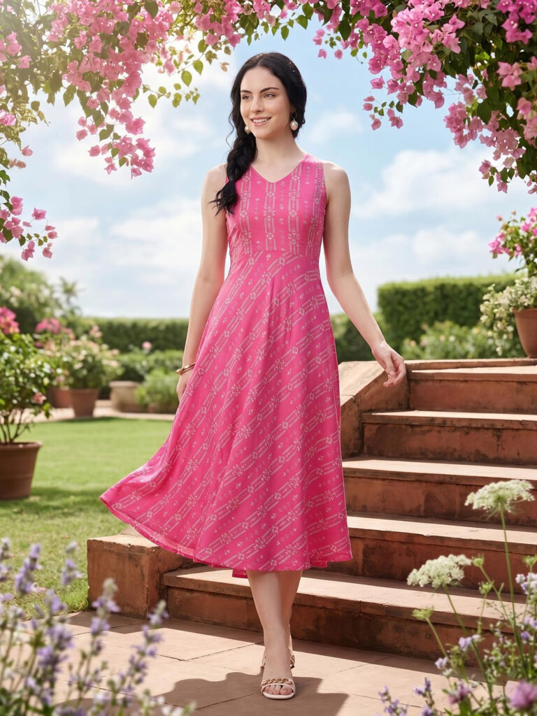 Anouk Floral Printed Styled Back A-Line Ethnic Dress