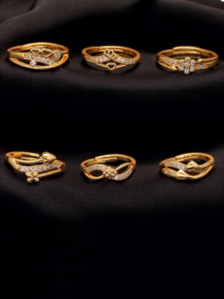Anouk Set Of 6 Gold-Plated American Diamond-Studded Adjustable Finger Ring