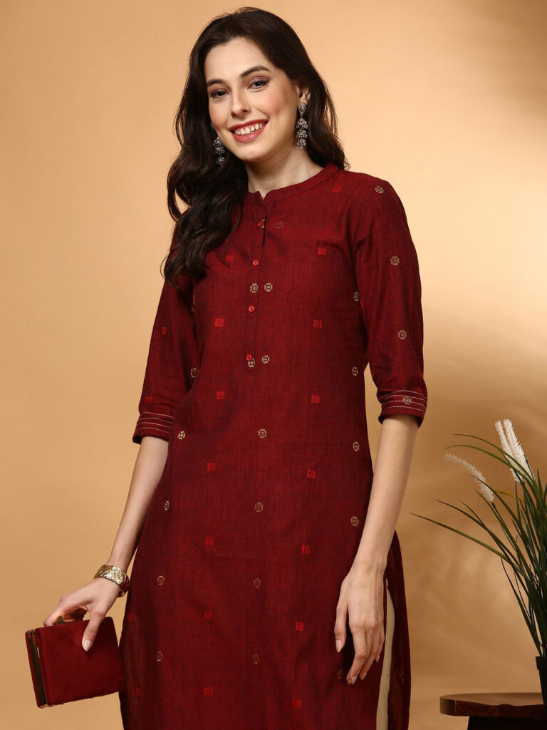 Anouk Women Ethnic Motifs Woven Design Pure Cotton Straight Kurta