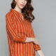 Chemistry Rust Orange & Off White Striped Shirt Style Top