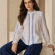 CLO Women Embroidered Button-Down Cotton Top