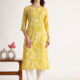 W Floral Printed Keyhole Neck Pure Cotton Straight Kurta