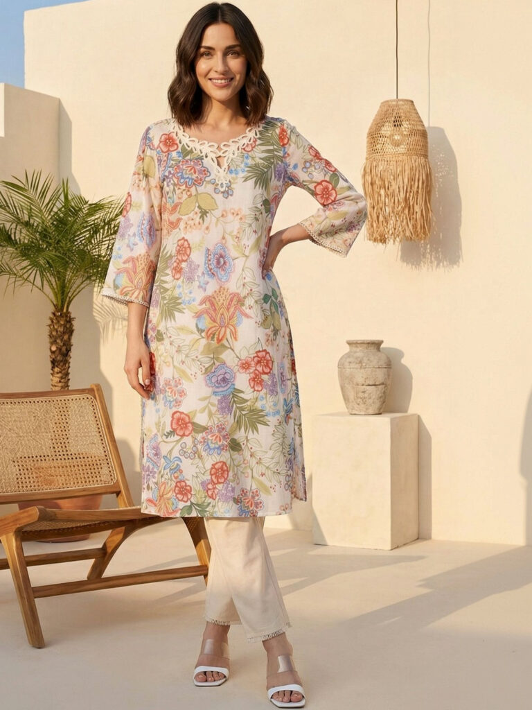 W Women Floral Sequins Printed Kurta